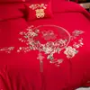 Textil Hogar Boda Juego de Cuatro Piezas Funda de Edredón Bordada para Boda Habitación de Boda Roja Cama de Boda Juego Festivo Chinoiserie