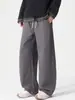 Calça Casual Muqiu Masculina Moda Streetwear Americana Faca Curva, Unisex Modelagem Solta Patchwork Retrô Calça Longa Desconstruída em Forma de Arco