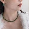 Collar de Cuentas Color Esmeralda Calcedonia para Mujer Cadena Clavícula Ágata Verde a la Moda Hebilla Cordón Dorado Estilo Chino Nuevo