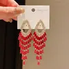 Pendientes de Borla con Forma de Rombo Estilo Corte Aguja de Plata con Incrustaciones de Circonita, Pendientes de Lujo Ligero de Gama Alta, Accesorios de Oreja con Artesanía Elegante Vintage