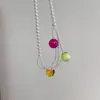 Colar de Pérolas Redondas Coloridas Doces Dopamina, Moda de Nicho de Luxo Leve, Versátil para o Dia a Dia