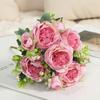 En stock, venta al por mayor, decoración del hogar, simulación de flores falsas, pequeño ramo de rosas, diseño de boda, simulación de 5 rosas persas