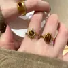 Anillo Geométrico Abierto Irregular de Piedra Ojo de Tigre Moda Retro Índice Maillard Anillo de Dedo Joyería de Nicho de Alta Gama para Mujeres