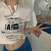 Camiseta Blanca de Manga Corta con Cuello en V para Mujer, Nuevo Estilo Coreano de Verano 2026, Top Corto Ajustado, Crop Top Trendy Estudiante Ins