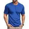Camiseta Verão Cruzada Manga Curta Cor Sólida Masculina Europeia e Americana Comércio Exterior Novo Estilo 3 Botões Moda Peça Única Atacado