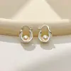 Pendientes de alta gama estilo retro francés, modernos y versátiles para el uso diario, con detalles de cinta y perlas, pendientes de lujo ligero