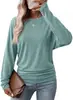 Amazon Europeia e Americana Comércio Exterior Transfronteiriço Outono e Inverno 2026 Novas Camisetas de Manga Longa Lisas com Gola Redonda para Mulheres Tricotadas de Manga Longa