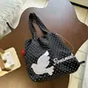 Bolsa de Ombro com Bolinhas Estilo Coreano com Bordado Floral, Fechamento por Cordão, Leve, Casual, Bolsa Tote Versátil de Nylon