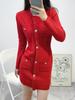 2024 Inverno Ano Novo Vermelho Estilo Francês Pequeno Inspirado em Chanel Vestido Feminino Tricotado de Lã Justo e Emagrecedor de Gola Redonda