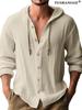 Aliexpress Transfronterizo 2025 Nuevas Camisetas con Capucha de Primavera y Verano para Hombre Algodón y Lino de Color Puro Tops Casuales de Manga Larga para Hombre