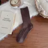 Novas Meias de Lã Estilo Coreano para Mulheres, Meias de Cano Médio, Malha Grossa para Outono e Inverno, Quentes, Meias Largas Femininas