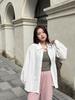Camisa blanca de nicho con diseño Skin Sense para mujer de talla grande, cárdigan de solapa que combina con todo para mujer, chaqueta con diseño irregular Sense