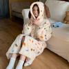 Bata de Noche Larga de Terciopelo Engrosado Otoño e Invierno Estilo Coreano Pijama de Felpa Caliente Conjunto de Ropa para el Hogar Talla Grande para Mujer