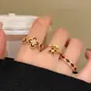 Anillo Abierto de Flor con Goteo de Aceite Chapado en Oro Real de 18K Circonita Estilo Vintage Anillo para Dedo Índice Joyería de Lujo Ligero de Gama Alta
