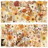 100 peças de adesivos de plantas e flores em estilo vintage, PET transparente e à prova d'água, para decorar cadernos, garrafas de água e computadores