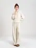 Conjunto de punto con capucha de estilo universitario, moderno y fresco, para mujer, nuevo conjunto de dos piezas de suéter grueso y pantalones de pierna ancha para otoño e invierno