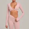 Roupa de Yoga de Inverno Esportiva Manga Longa Gola Baixa Roupa Fitness Pilates Corrida Esportiva Top Manga Longa 1834