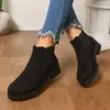 Botines Chelsea de ante negro transfronterizos para mujer, tacón grueso, suela gruesa, estilo británico, versátiles, talla grande, zapatos de mujer de comercio exterior