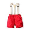 Traje de caballero estilo británico para niños, de manga corta y tirantes, conjunto de dos piezas con camisa a cuadros y pantalones cortos para verano