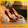 Lindos Sapatos de Salto Alto Vermelhos para Mulheres, Uso Dupla Face, Novidade da Moda Primavera e Verão 2025 Sapatos de Noiva, Saltos Finos Confortáveis para os Pés, Sapatos de Salto Femininos