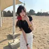Camiseta Básica de Manga Corta de Alta Gama Coreana para Mujer en Verano Nuevo Ajuste Delgado y Versátil Negro Elegante