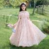 Vestido Floral de Chiffon para Meninas Tamanho Médio e Grande Infantil Estilo Doce Saia para Meninas Estilo Pastoral Feriado 2025 Novo Estilo