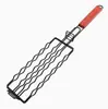 Cesta de Acero al Carbono para Asar Salchichas de Hot Dog con Mango de Madera, Rejilla Portátil para Barbacoa para Camping al Aire Libre, Picnic, Herramienta para Barbacoa, Venta al por Mayor