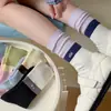 Calcetines de Punto Doble de Media Caña para Mujer de Primavera y Otoño, Etiqueta de Tela Bloqueada por Color, Calcetines Largos Holgados de Moda, Venta al por Mayor de Calcetines de Algodón Zhuji