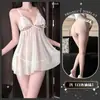 Lingerie Sexy com Vestido Transparente de Renda Furadinha em Malha, Saia com Gravata Borboleta e Toque Velado Franzido