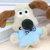 Colgante de Perro de Peluche Accesorio DIY con Ropa de Rayas Azules y Lazo, Decoración de Muñeco Lindo