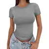 2025 Camiseta de Mujer Estilo Nuevo Europeo y Americano de Amazon Ajustada Cuello Redondo Ceñida Sexy Top de Verano Ropa para Mujer
