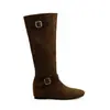 Botas coreanas apiladas de altura 6 cm, mismo estilo que las de Mamá Uva, para mujer, botas largas de pierna ancha con hebilla de cinturón, botas de motociclista, botas de montar