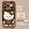 Capa de iPhone com estampa de leopardo para telefones Apple, iPhone 18 Pro, marrom de gato, 17 Max com corrente, 16 silicone, para mulheres, 15 conjunto