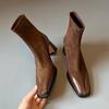 Novas Yyds, Botas de Moda Quentes Bico Quadrado de Borracha Zíper Traseiro Tecido Salto Alto (6-8cm