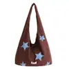 Bolsa de ombro estilosa com bordado de estrela, bolsa tote de pelúcia de grande capacidade, bolsa de camurça para o dia a dia, toque de alta qualidade para mulheres