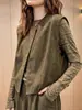 Corea Dongdaemun principios de otoño nuevo diseño para ir al trabajo color liso moda versátil adelgazante verde oliva conjunto de chaleco de cuero