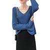 Camiseta Base Ajustada para Mujer en Otoño e Invierno con Jersey Estilo Coreano Versátil Efecto Adelgazante Cuello en V Tejido de Punto Suave Tácto Ceroso Manga Larga