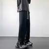 Pantalones deportivos grises para hombre, estilo primavera y otoño, con abertura, pierna ancha, pantalones deportivos, retro americano, modernos, holgados, rectos, pantalones casuales
