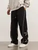 Calças Casuais Bordadas Novas para Homem Marca Tendência High Street Europeia e Americana Calças de Pierna Casuais Retrô Cabelo Transfronteiriço de Homem