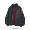 Jaqueta Bomber Desconstruída Cleanfit com Gola Alta Masculina Jaqueta Baseball Curta Estilo Americano Silhueta de Ombro Reto Jaqueta Workwear