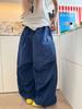 Pantalones de Paracaidista Plisados de Estilo Retro Americano Relajado Lazy Unisex Verano Sueltos Cimitarra Pierna Ancha Pantalones Largos 2025
