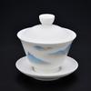 Tazón Cubierto de Porcelana Blanca Taza de Té Dehua Pintado a Mano Azul y Blanco Tazón de Té de Cerámica Juego de Té Kung Fu Tazón de Tres Talentos de Jade Sebo