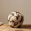 Conjunto de três vasos de cerâmica retrô com pinceladas feitas à mão, vaso de flores de cerâmica grossa estilo Wabi-Sabi, padrão artístico de pinceladas, ornamento para arranjo floral