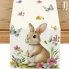Camino de mesa popular transfronterizo de Pascua con estampados de conejos y huevos para decoración de restaurante y ambiente festivo - Bandera de mantel