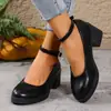 2025 Inverno Novo Estilo Salto Médio Salto Bloco Uma Tira Sapato Mary Jane Venda Direta de Fábrica Comércio Exterior Transfronteiriço Sapatos Femininos