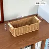 Bandeja Tejida de Mimbre Sintético Cesta de Pan Tejida a Mano Cafetería Casa Bandeja para el Hogar Asa de Madera Oreja Extraíble Cuenco Plato de Fruta para la Sala de Estar
