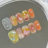2026 Nuevas Uñas Portátiles Hechas a Mano de Gama Alta con Degradado Atardecer, Coloridas Dopamina, Caramelo, Moca, Mejoradas con Diamantes, Blanqueadoras, de Temperamento