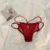 Ropa interior de encaje puro Calzones de cintura baja transparentes huecos sexys de estilo europeo y americano de malla cruzada con cinturón fino
