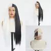 Peluca nueva para cosplay 13x4 con encaje frontal semi-hecha a mano, cabello largo liso bicolor blanco y negro con línea de cabello de raya libre