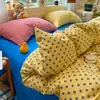 Conjunto de Cuatro Piezas de Lunares Simples Grado A para Madre y Bebé Algodón Puro Ropa de Cama para Dormir sin Ropa de Cama Funda de Edredón Falda de Cama para Dormitorio Estudiantil Conjunto de Tres Piezas